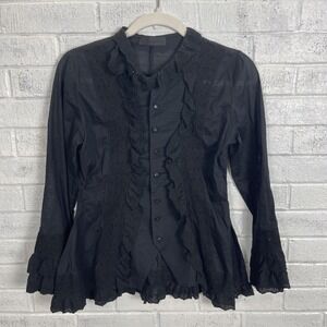 Jill Stuart Black Ruffle Button Up Top Womens Size 2 Whimsigoth Poet Blouse